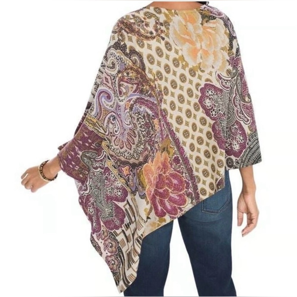 Chico’s Medallion Floral Paisley Poncho Lightweight Knit size L/XL - Picture 7 of 14